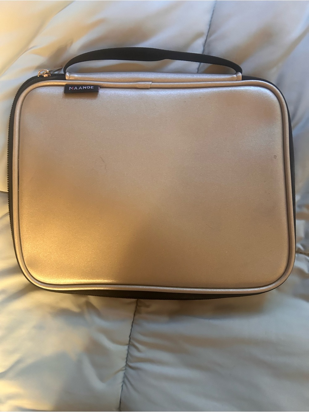 Metallic Gold Travel Makeup Case with Top Handle